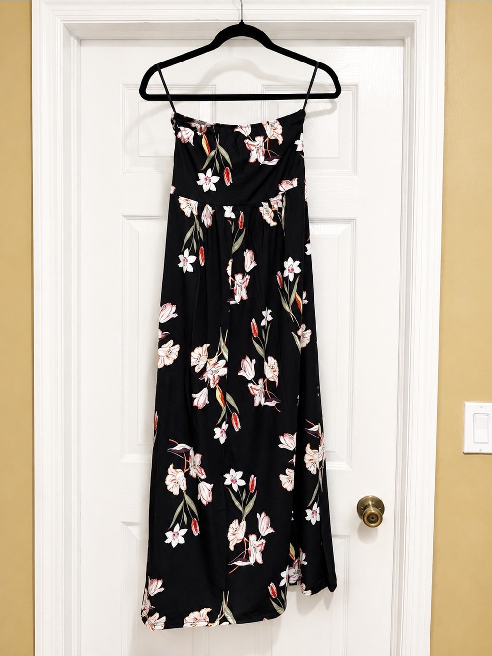 GRACE KARIN Women’s Black Floral Strapless Ruched Stretch Maxi Dress Size Small